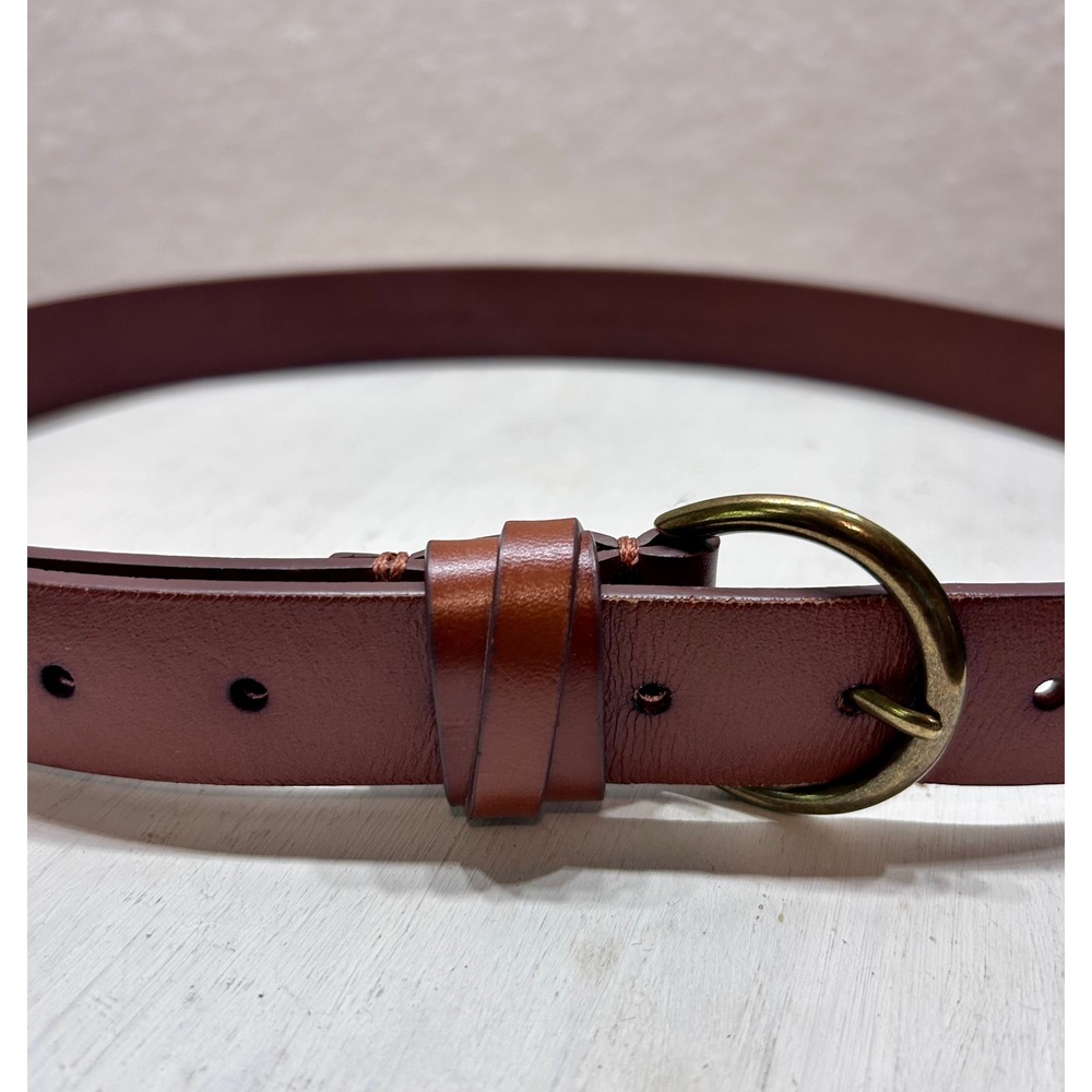 LOFT Womens Cognac Brown 100% Genuine Leather Belt Gold Horseshoe Buckle Large
